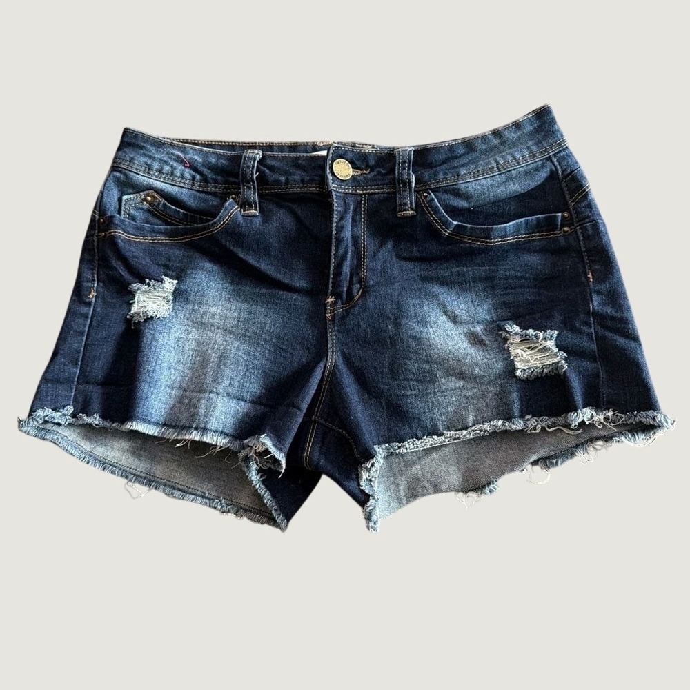 YMI Denim Shorts Size 9 Wanna Betta Butt Distressed Cotton Mid Rise Dark Blue